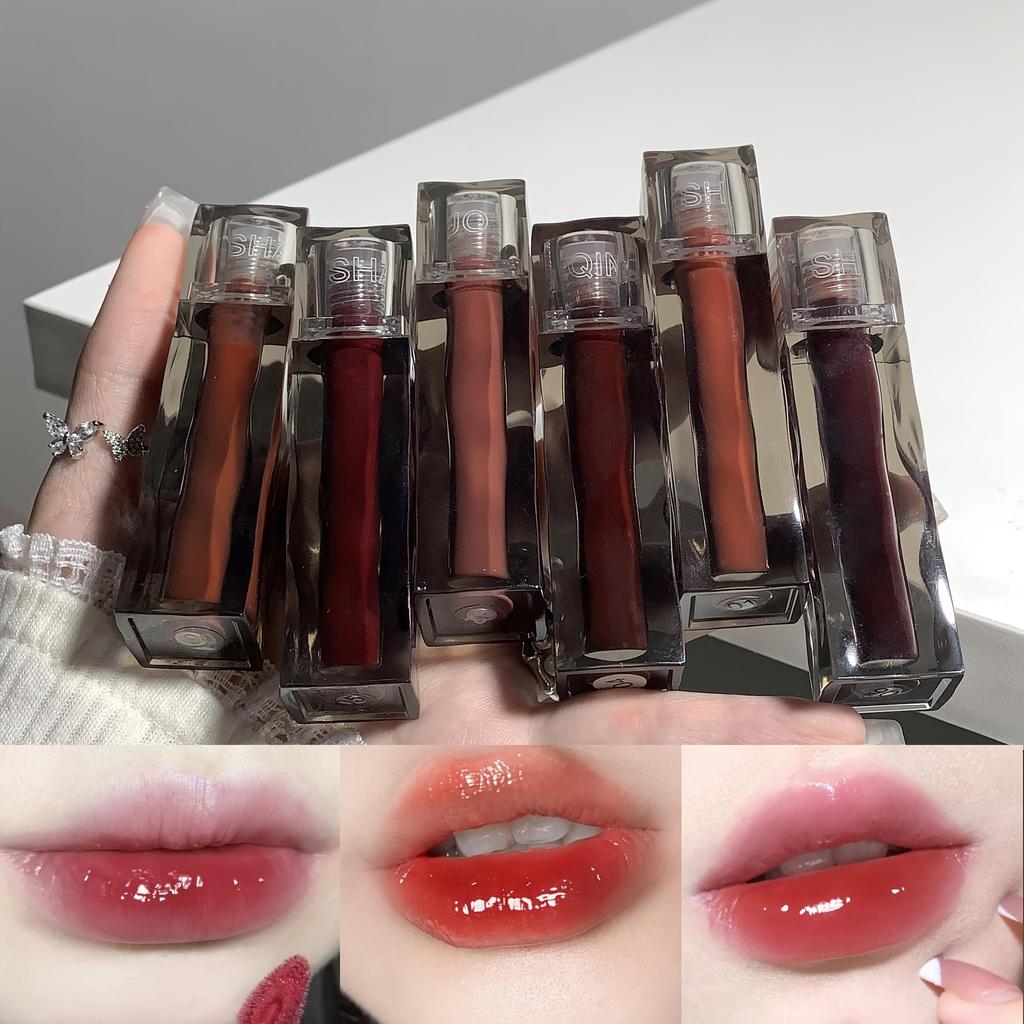SHAQINUO Black Tube Moisturizing Lip Gloss 6 Colors Mirror Moisturizing Lip Glaze