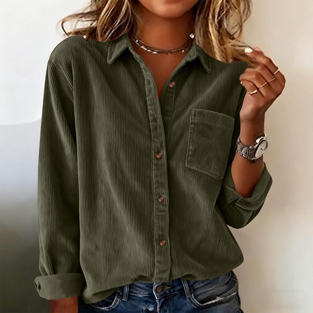 Women's Fashionable Oversized Collar Long-Sleeve Corduroy Casual Thick Shirt Jacket