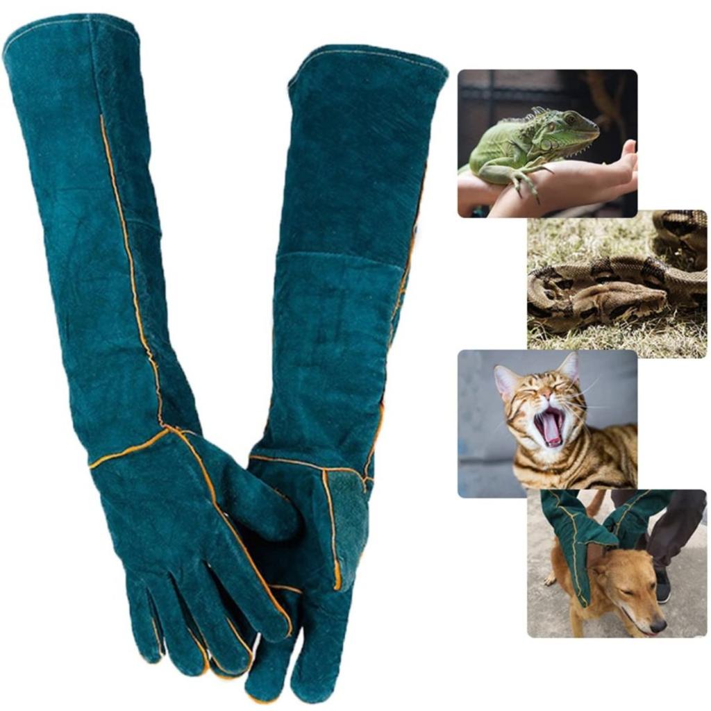 Pet Anti-Bite Safety Gloves Long Leather Catch Dog Bird Snake Lizard Reptiles Gloves For Pet Grip Biting Beekeeping Protective