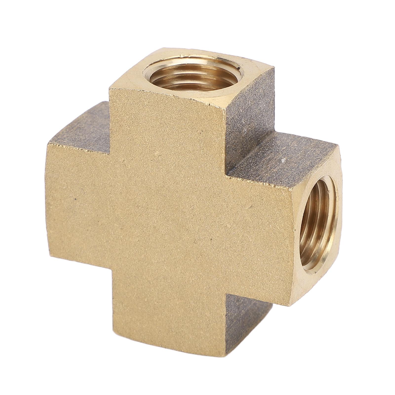 Raccord de Tuyau en Laiton à 4 Voies Connecteur de Tuyau en Laiton Adaptateur en Laiton à 4 Voies avec Filetage Femelle 1/8 de Pouce pour Vide Carburant Eau Huile Gaz