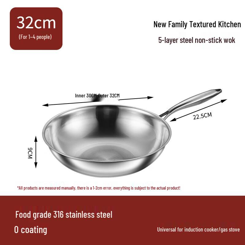 316 Stainless Steel Non-stick Wok with Steamer