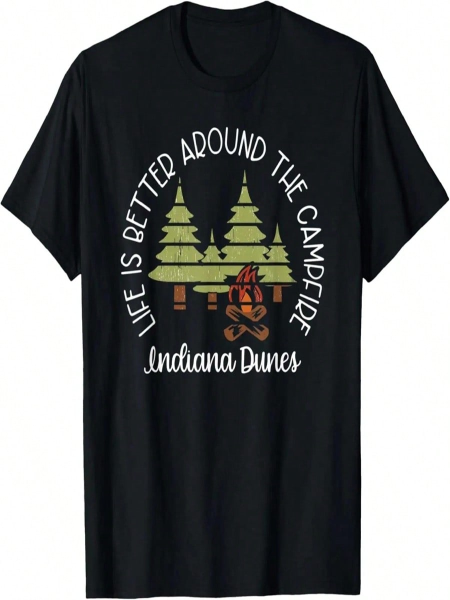 Life Is Better Around The Campfire Indiana Dunes Cute Retro T-Shirt S разноцветный