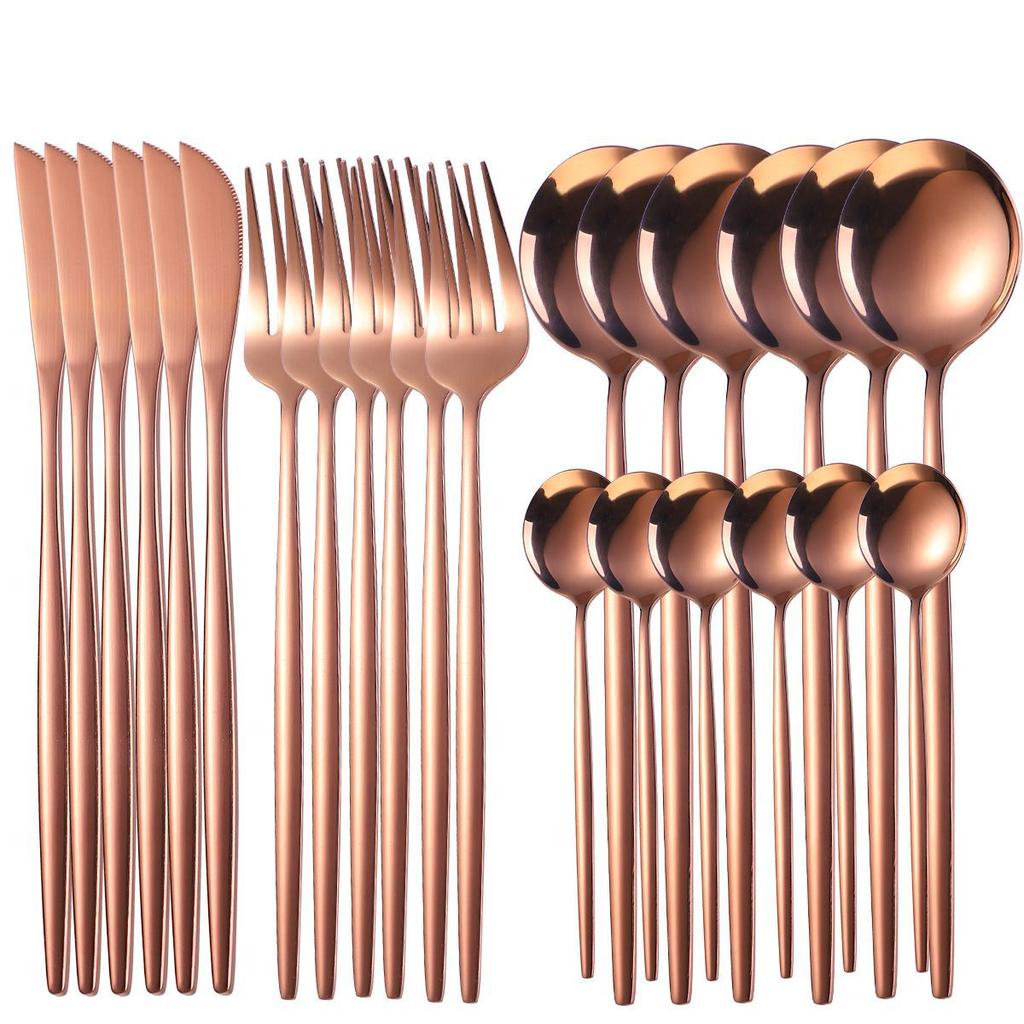 Luxunry 24Pcs Gold Dinnerware Flatware Set Silverware Stainless Steel Dinenr Knife Fork Coffee Spoon Home Tableware Cutlery Set