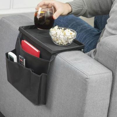 Organizer na tacę na piloty i akcesoria - Czarny - 6 przegródek bocznych - 31 x 17 cm