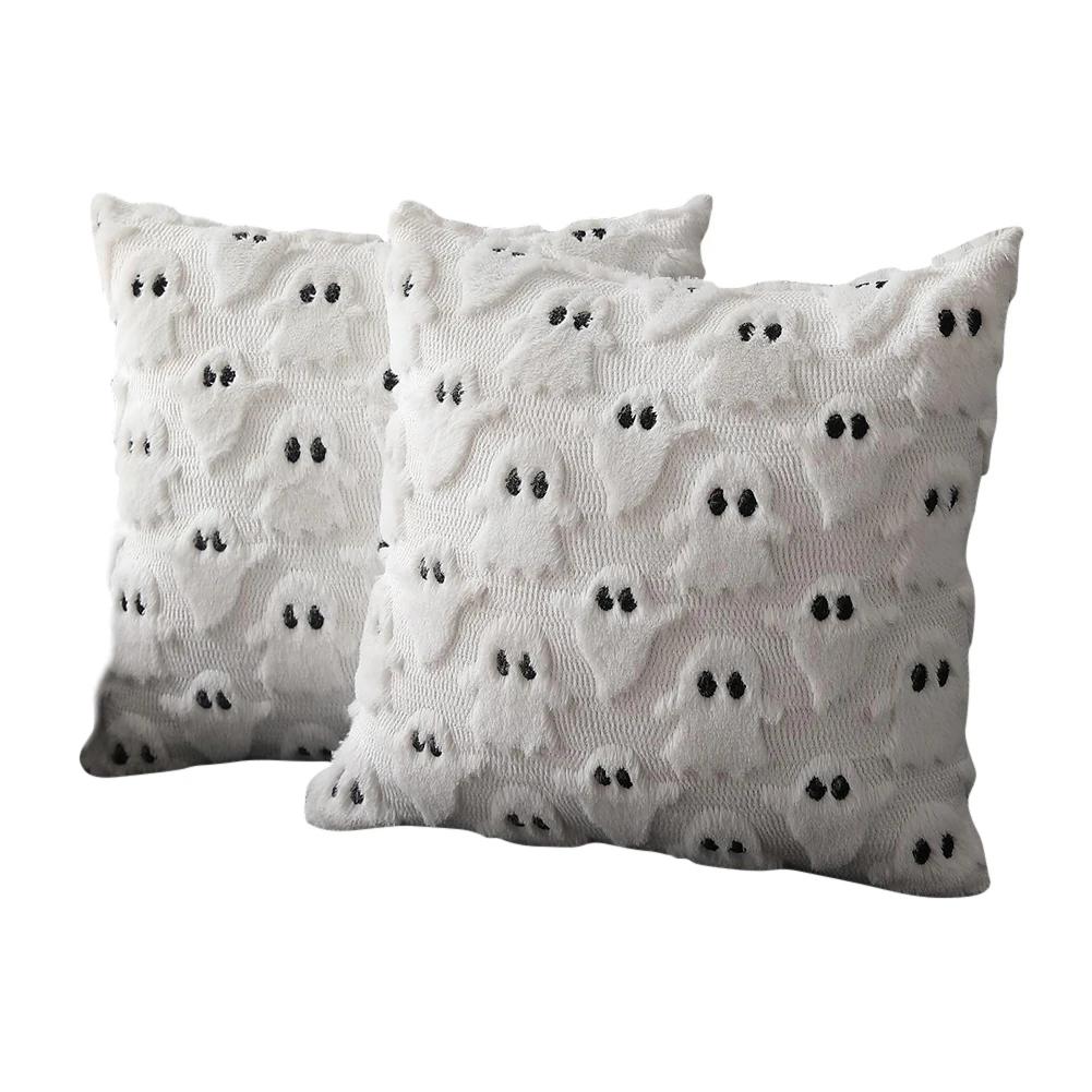 1/2PCS Halloween Ghost Pumpkin Pillowcase Washable Plush Soft Cushion Cover Comfortable Pillow Cover for Sofa Bedroom Home Decor