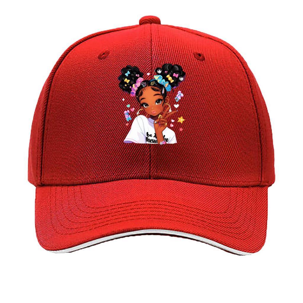 Cute Black Girl Peace Sign Cartoon Portrait Sandwich Baseball Cap Unisex Women Sun Cap Outdoor Workouts Hat