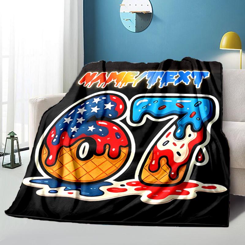 1PC Custom Name American Ice Cream Flannel Blanket Versatile,all-season Throw Suitable for the Living Room,bedroom,camping,travel,and Gift