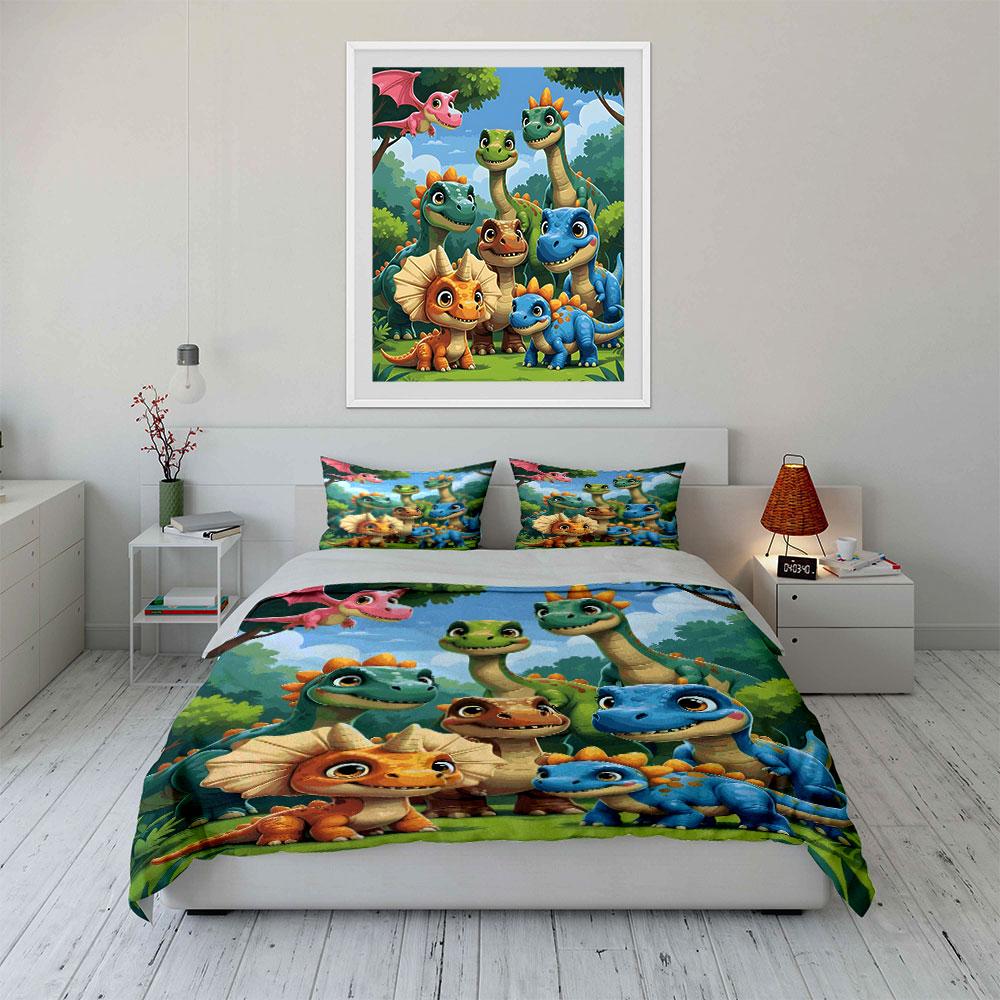 Cartoon Dinosaur Kids Room Decor Soft Comfortable Duvet Cover Bedding Set Included 1*Duvet Cover & 2*Pillowcases, Gift
