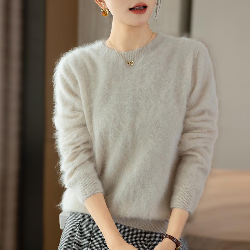 Women's Island Fine 100% Pure Cashmere Brushed Round Neck Loose Knit One-Piece Sweater for Babies