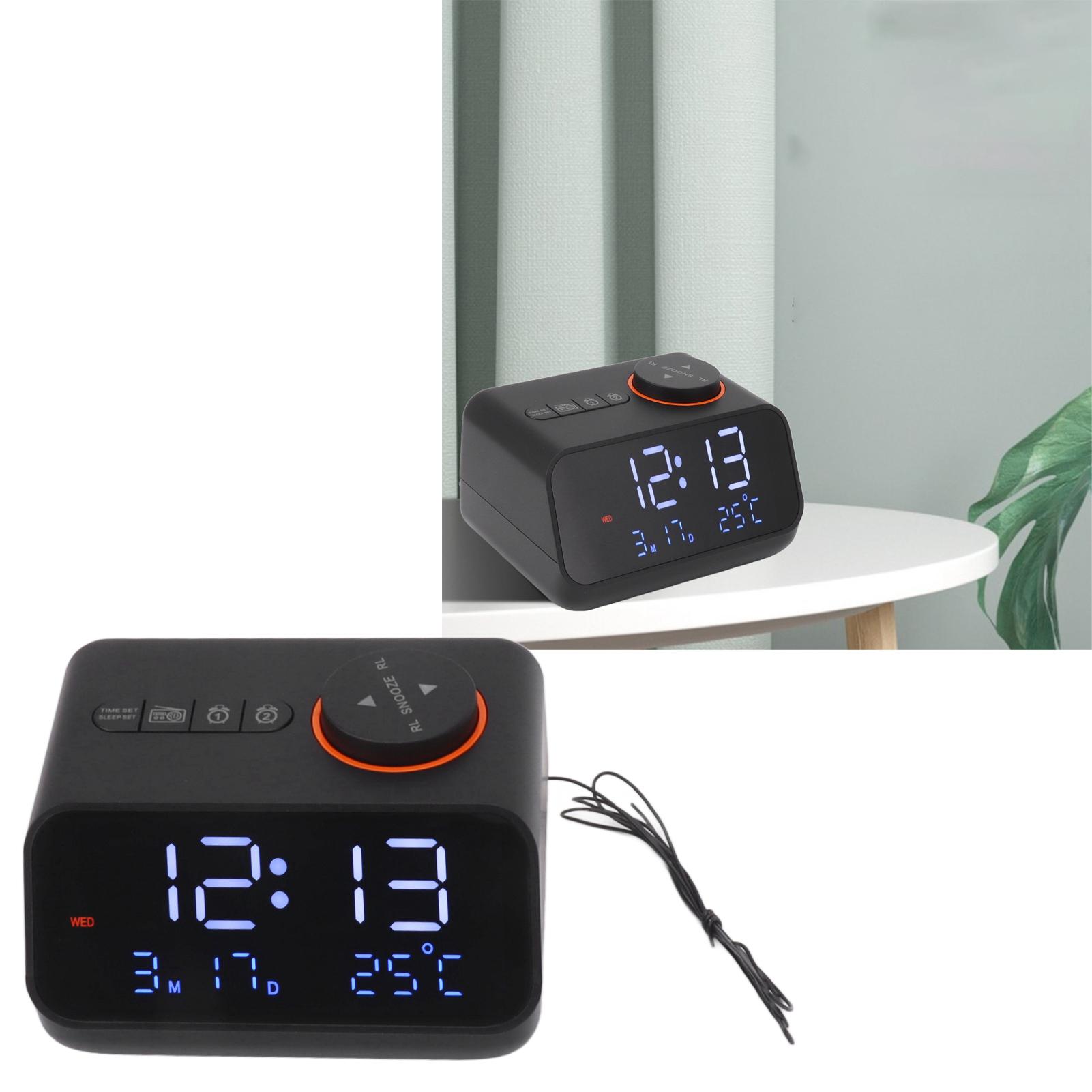 Alarm Clock Radio LED Digital Alarm Clock with FM Radio Music Temperature Humidity Display for Home Bedroom Desk