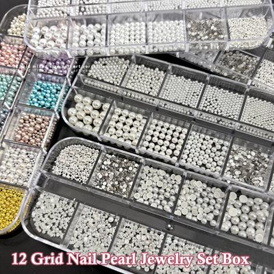 12 Compartimentos/Caja Perlas Redondas de Colores Cuentas para Uñas Charms para Uñas Cuentas de Caviar Joyas para Uñas Gemas de Perlas Semiredondas Decoración de Uñas Artísticas Diy