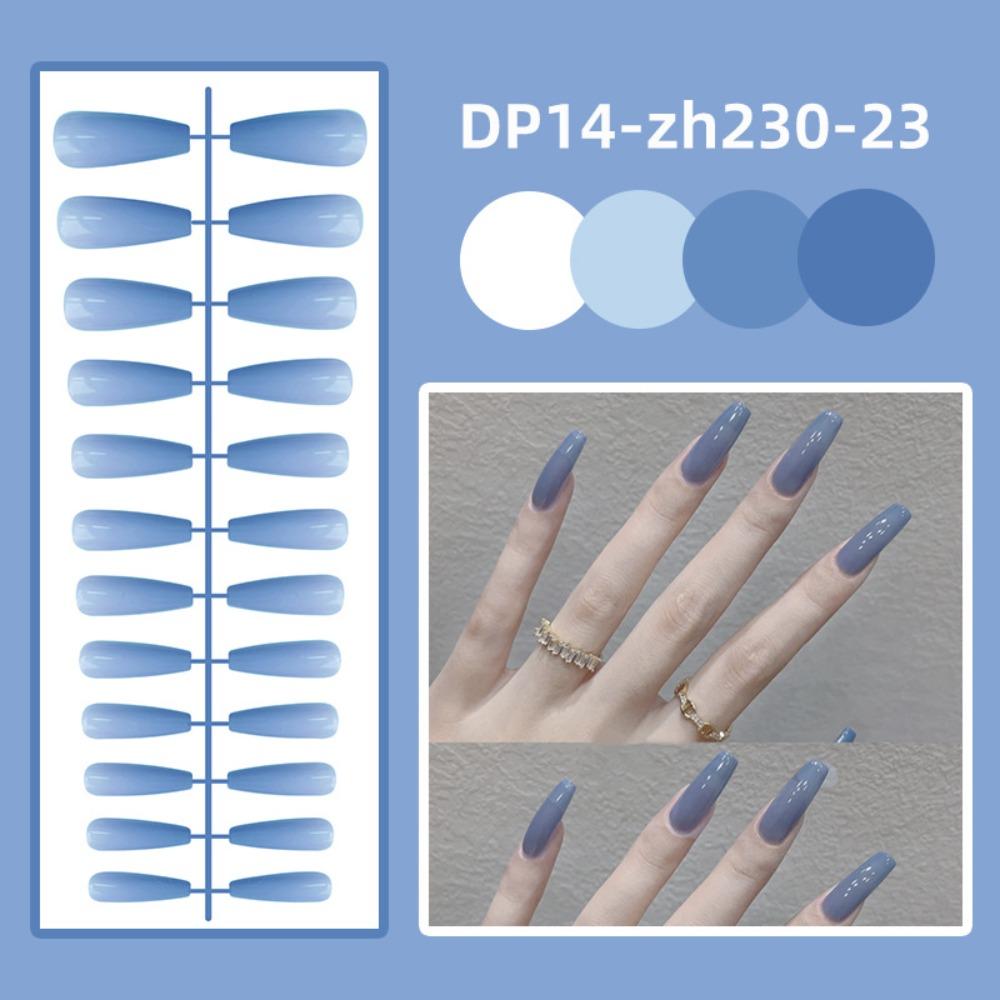 24Pcs Full Cover Solid Color Fake Nails Detachable Press-on Nails New Long Ballet False Nails Women