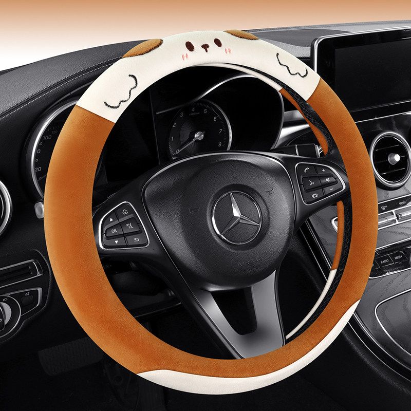 Car Steering Wheel Cover Winter Plush New Style Warm and Sweat-Absorbent Cute Ladies High-End Round Handle Cover Car Decoration