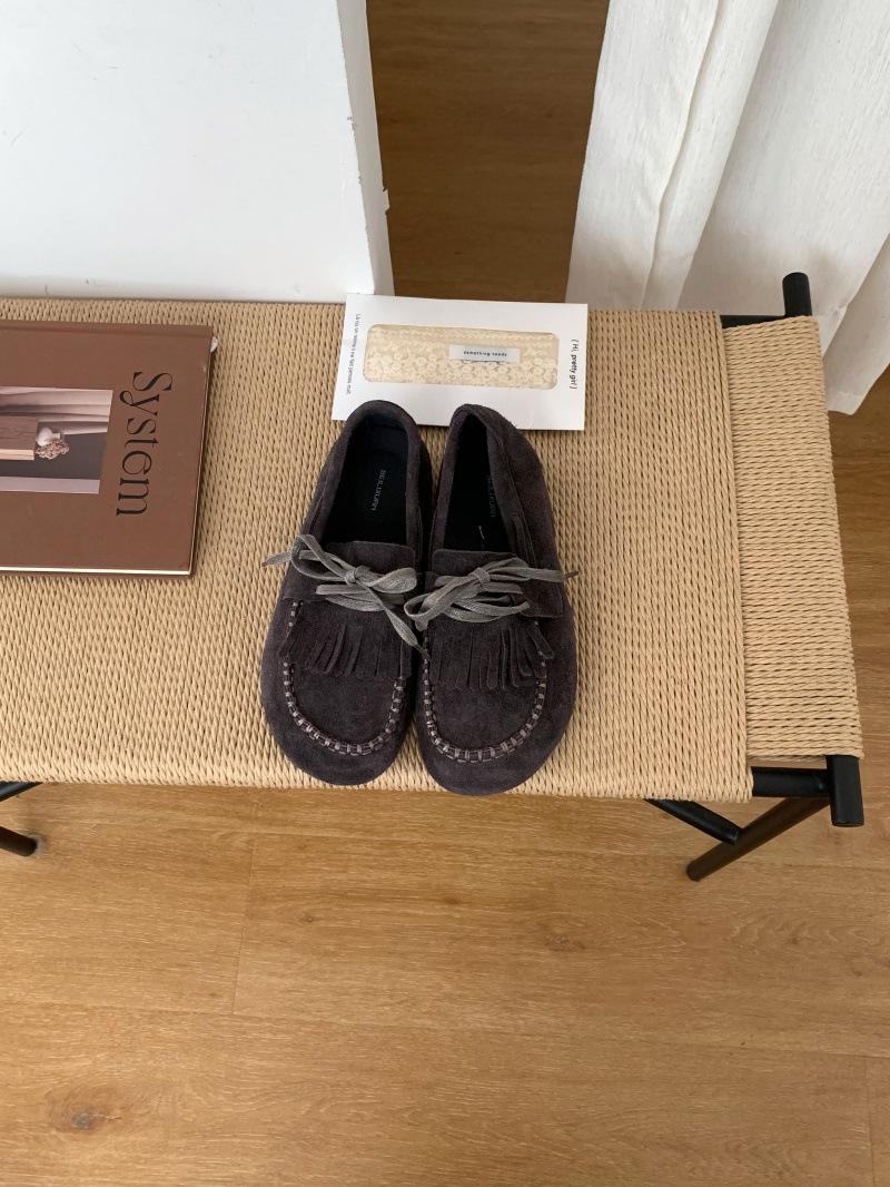 

2025 autumn and winter new matte long fur one-pedal flat loafers new fringed bow lazy single shoes 39 серый