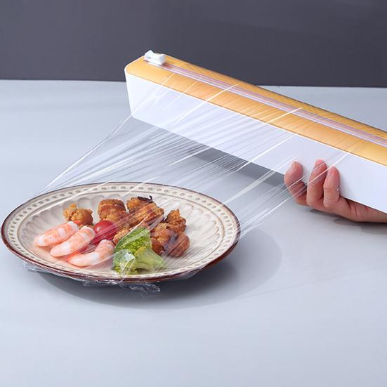 Plastic Wrap Dispenser with Slide Cutter Adjustable 2-In-1 Food Cling Wrap Film Roll Holder Cutting Tools Kitchen Gadgets