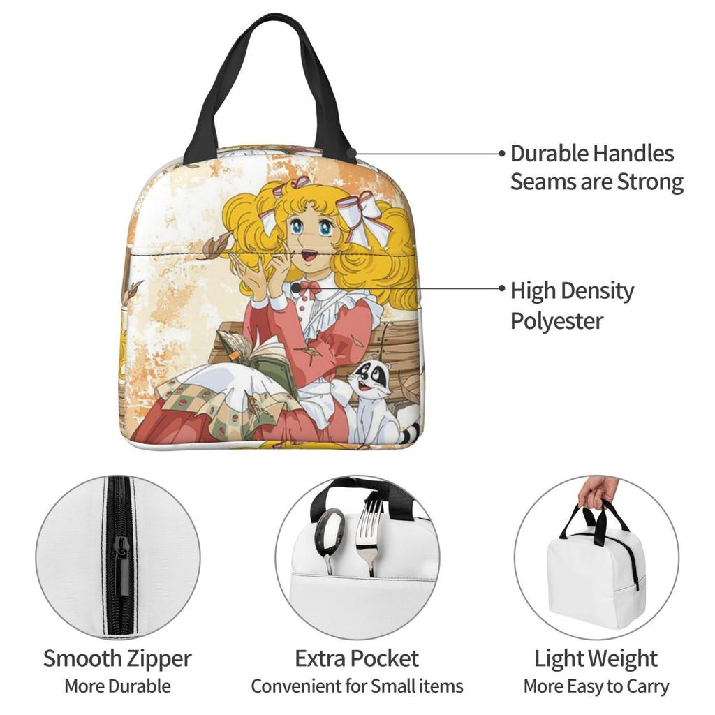 Candy Candy Anime Insulated Lunch Bag for Women Kids Portable Food Boxes Thermal Lunch Box Tote
