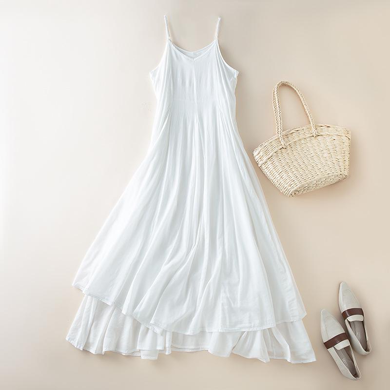 

3484 Women s Chinese Style Summer Dress - Cool, Fresh, Long Hem Camisole For Travel Photography XL білий