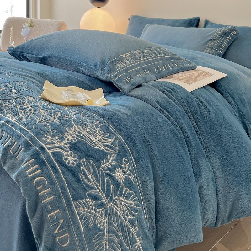 Thickened Milk Fleece Bed Four-Piece Light Luxury High-End Coral Baby Fleece Quilt Cover Bed Sheet Mattress Bedding