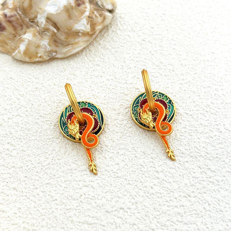 Manufacturer Supply Retro Design Sense Zodiac Dragon Drop Glaze Xiangyun Earrings Female Spot
