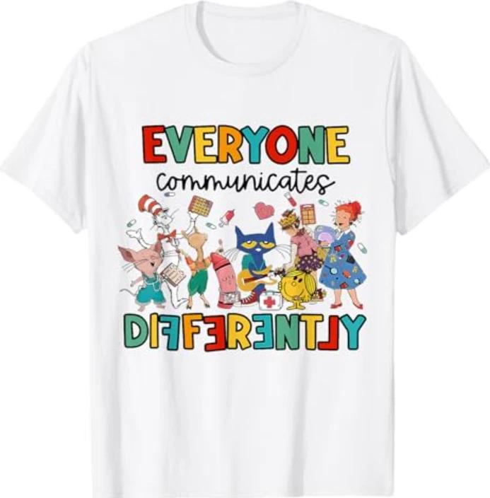 Everyone Communicates Differently Funny Book Teacher 100% Cotton T-shirt Mens Tees Top S