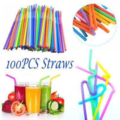 Disposable Color Elbow Plastic Straws 100pcs Flexible Bendable Juice Drink Milk Tea Straws