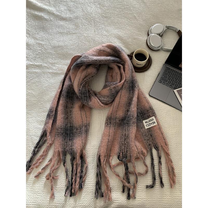 Scarf Winter Women's High End New Plaid Couple Warm and Thickened Long Shawl Integrated Neck Scarf Trendy