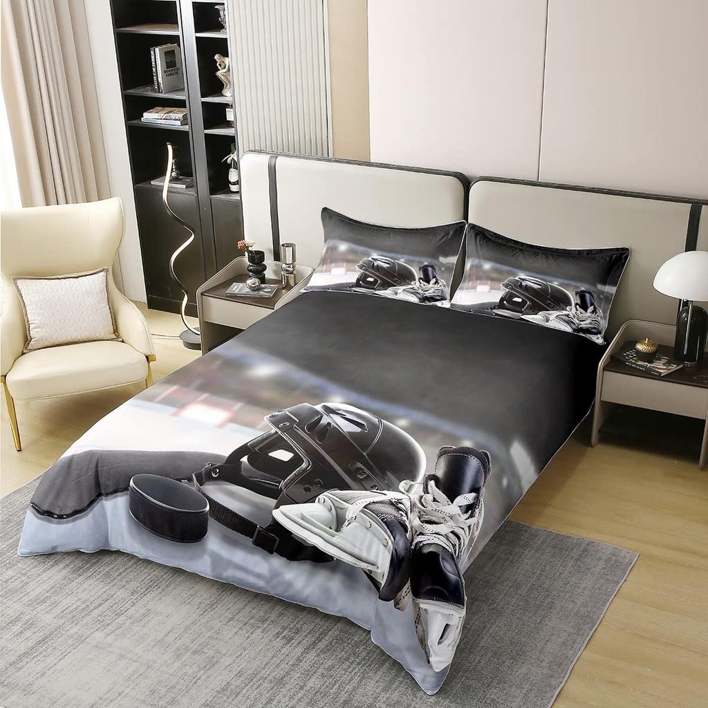 Comforter Ice Hockey Bedding Set Twin Size Kids Ice Sports Games Comforter Set For Boys Girls Teens Hockey Player