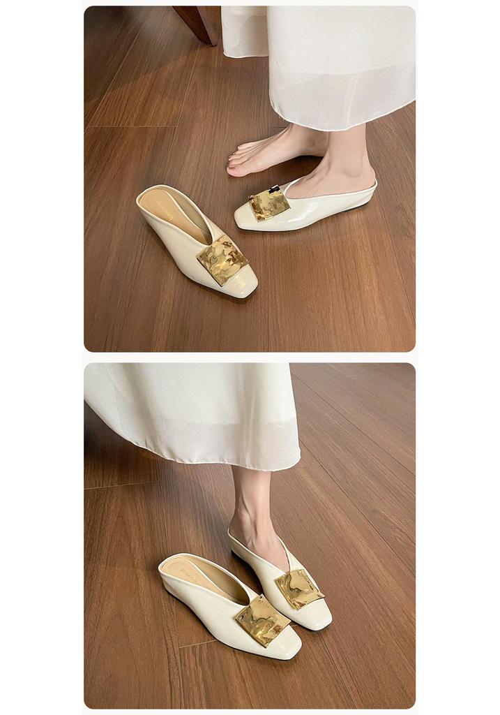Wei Wei Retro Square Toe Slip-On Women's Sandals with Square Buckle
