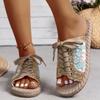 Women's Shoes 2024 High Quality Elastic Band Women's Sandals Fashion Bling Casual Slippers Women New Peep Toe Flat Slippers