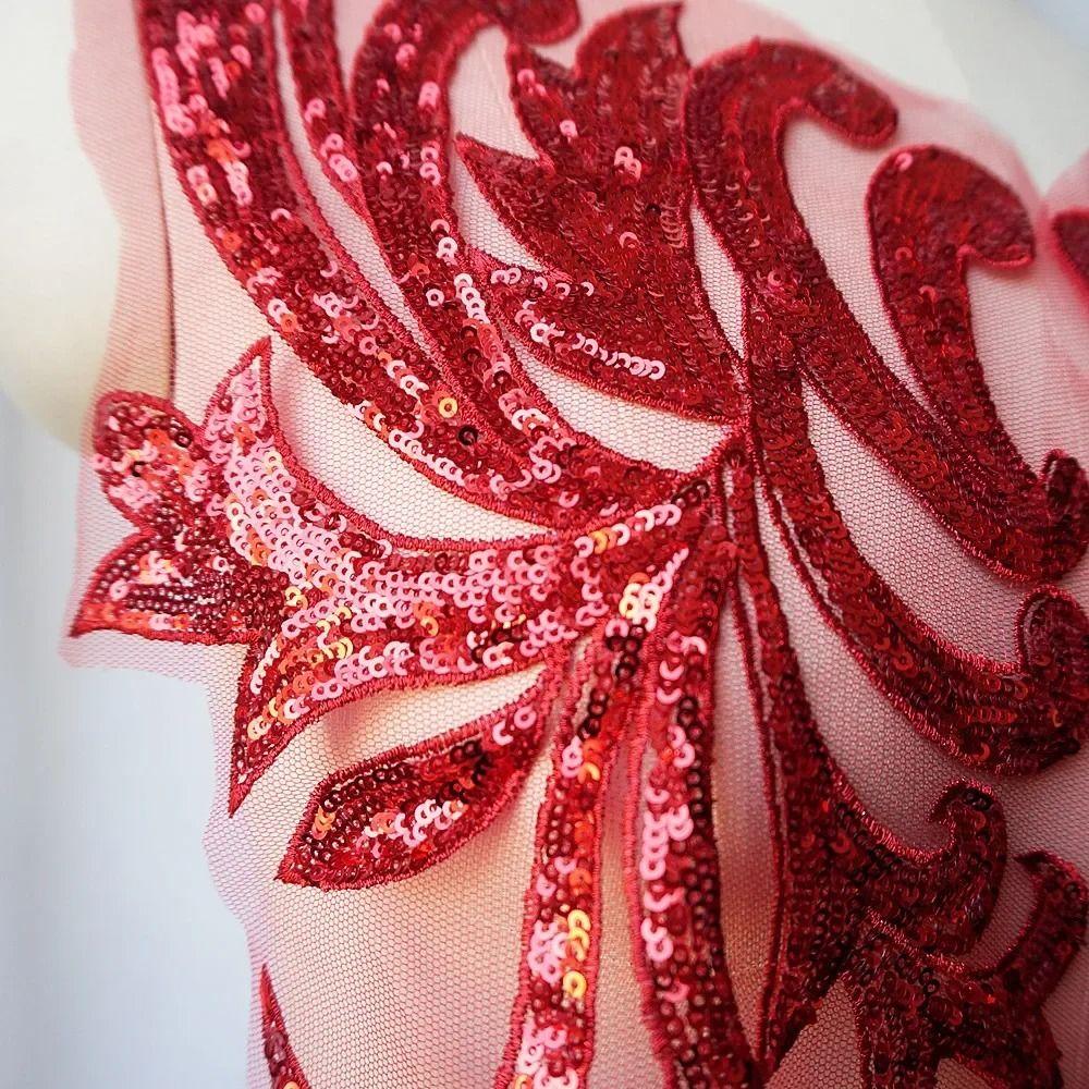 Gold Silver Red Sewing Supplies 40*19CM Bodice Applique Fabric Fashion Elegant Sequin Patches