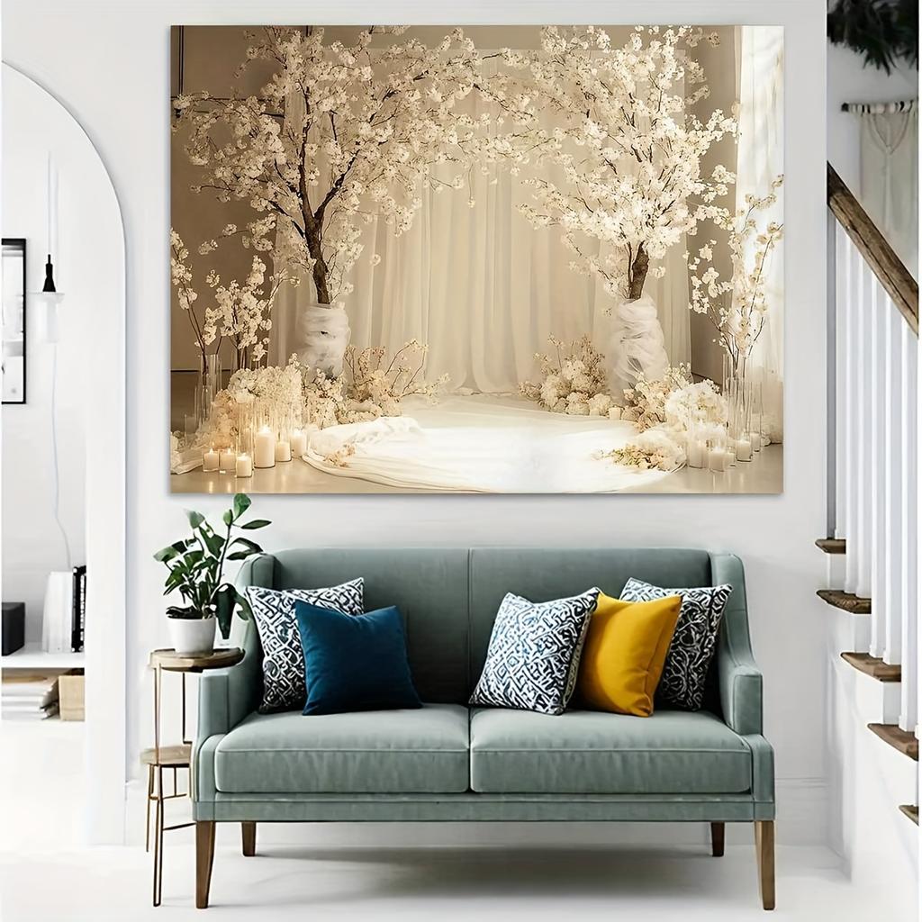 2D plane 1 piece of romantic white floral landscape background fabric suitable for home studio and outdoor celebrations