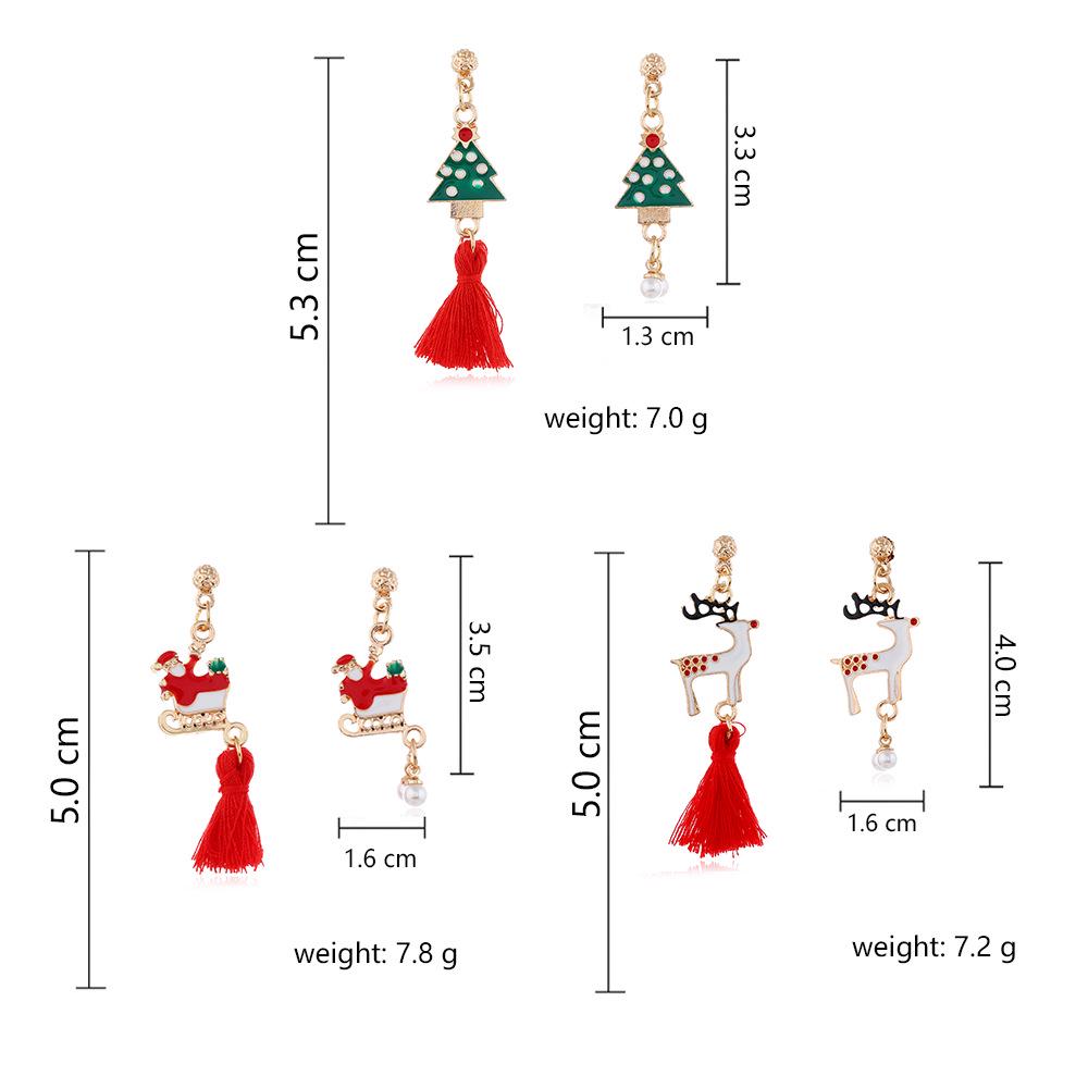 Festive Christmas Earrings: Cute Reindeer, Santa Claus, and Christmas Tree Tassel Pendants
