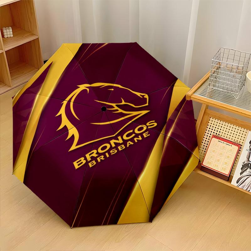 Brisbane Broncos Print Auto 8?Ribs Folding Umbrella Wind Resistant Lightweight Automatic Umbrella For Daily Travel