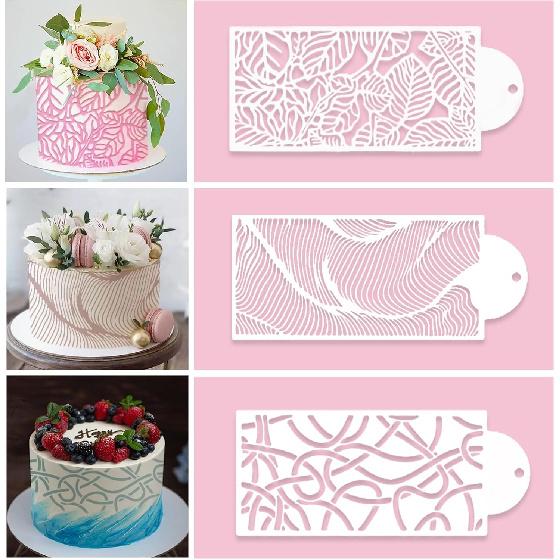 12 Pcs Cake Stencils Cake Templates Set Floral Leaf Linear Stripe Lace Irregular Geometry Wedding Icing Stencils Cake Molds Cookie Dessert