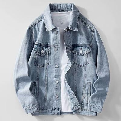 Denim Jacket Men Single Breasted Coats Turn Down Collar Jackets Distressed Washed Outerwear High Street Spring Pockets