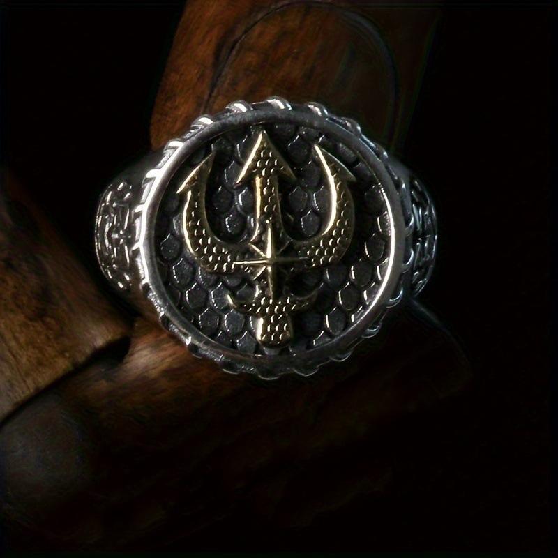 New Neptune Trident Handsome Ring Versatile Retro Trendy Boys Open Adjustable Ring