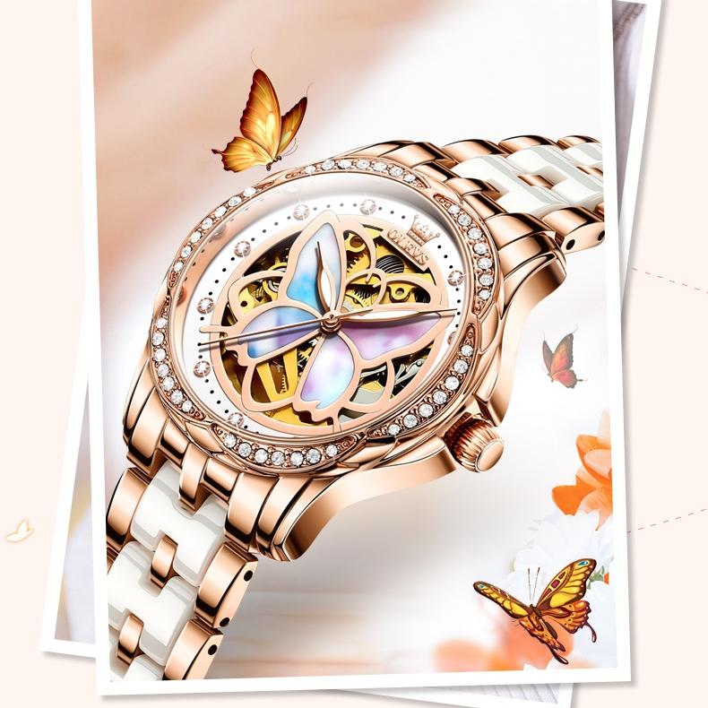 OLEVS Brand Watch Ceramic Fritillary Butterfly Mechanical Watch Fashion Women's Watch Women's Watch