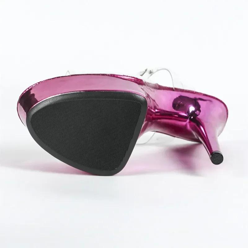 Fashion Purple Super High Heels Women 2025 Summer Sexy Thin High Heel 15cm Sandals Clear Pvc Platform Design Banquet Pole Dancing Shoes