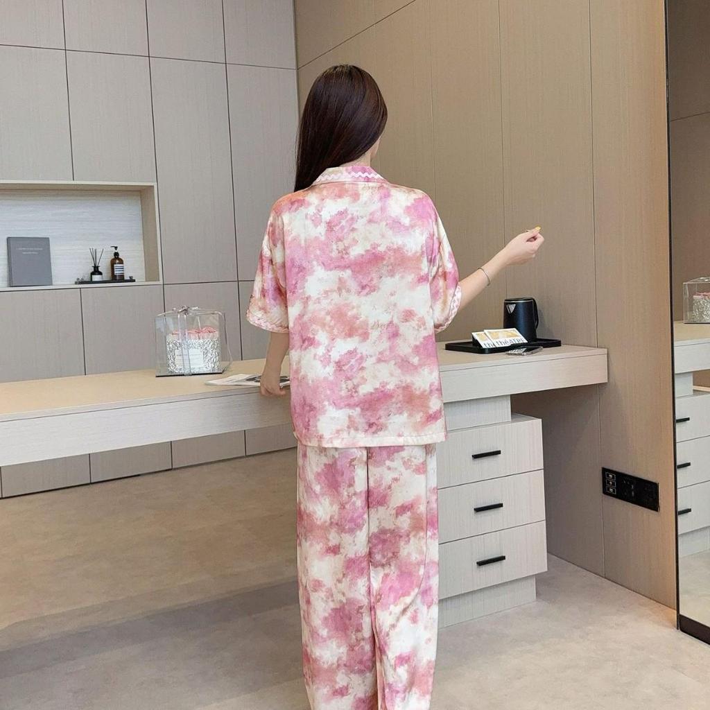 2025 Summer Ice Silk Pajama Set: Fresh Short Sleeve & Loose Pants