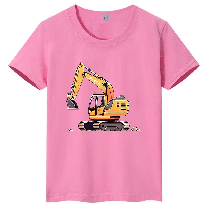 

Cotton Round Neck Childrens Tshirt Excavator Cartoon Printed Short Sleeved Breathable Sweat Absorbing Parentchild Tshirt 3XL