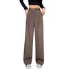 Women Long Pants Button Zipper Fly High Waist Office Lady Trousers with Pockets Solid Color Straight Wide Leg Suit Pants