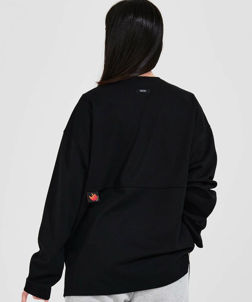 MAC 9ºC Simple Oversized Half-Line Long Sleeve T-Shirt_Black