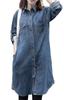 AIKA Shirt Denim Long Loose Long Regular Long Vintage Solid One Size To Navy Dress, Dress, Shirt, Overshirt, Fit, Oversized, A-Line, Length, Collar,