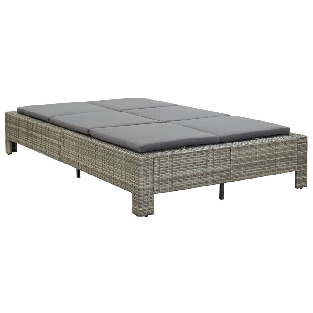 2 Person Sun Lounger with Cushions Gray Poly Rattan
