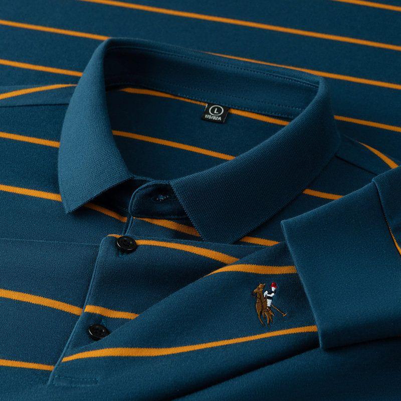 Cabinet 699! All-Cotton Fabric! Export Surplus Branded Polo Shirt, Long-Sleeved, Men's Striped Casual Business Style, Autumn and Winter Model