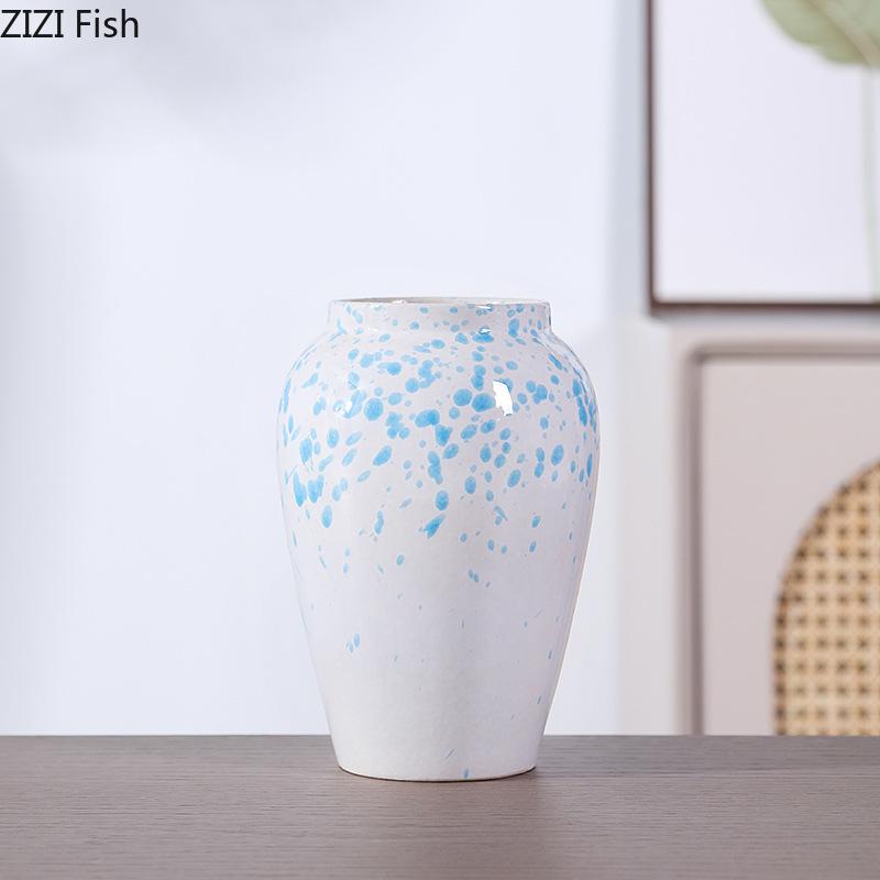 Retro Painted Ceramic Vase Classical Porcelain Plant Pots Table Decoration Flower Arrangement Floral Vases Room Aesthetic Decor