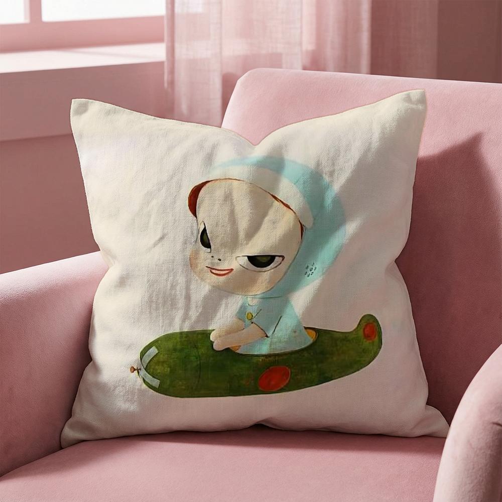 Y-Yoshitomo Nara D-Doll Cushion Cover Multi-Scene Pillow Cover for Home & Car - Reversible, Soft & Durable for Daily Use