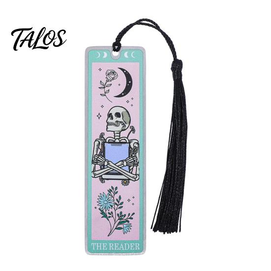 Durable Metal Bookmark Tarot Card Bookmark, Stainless Steel Skeleton Pattern Page Marker, Thin Holder Book Mark for Students Reading, Gothic Halloween