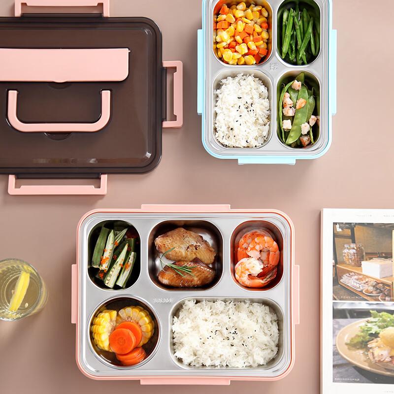 Abay304 Portable 3-Compartment Stainless Steel Bento Lunch Box