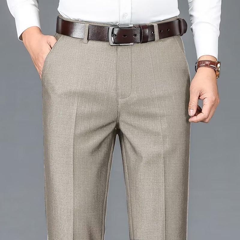 Pantaloni da Uomo Eleganti con Effetto Fluido Pantaloni Casual Formali Taglio Dritto Primavera-Estate Elasticizzati Adatti a Papà di Mezza Età
